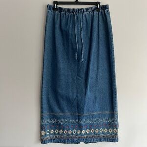 Denim&Co Blue Maxi Skirt with Embroidery Medium